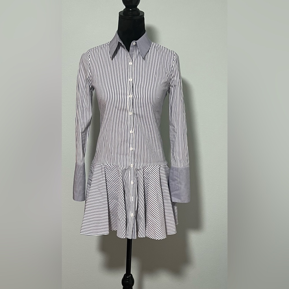 INTERMIX Black and White Striped Long Sleeve Dress